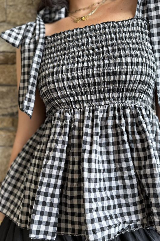 Nonni Gingham Bandeau Cami Black